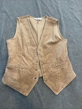 JustFab Tan Corduroy Button-Front Vest